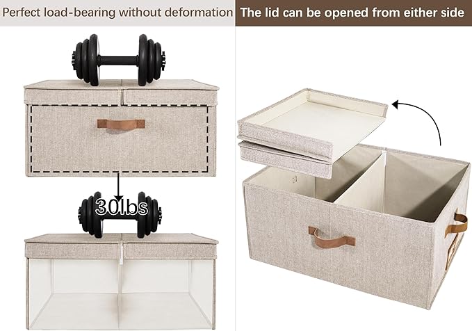 StorageWorks Extra Large Storage Bins with Lids, 55L Decorative Organizer with Divider Board, Fabric Boxes with Handles, Mixing of Brown & Beige, 2-Pack - Image 3
