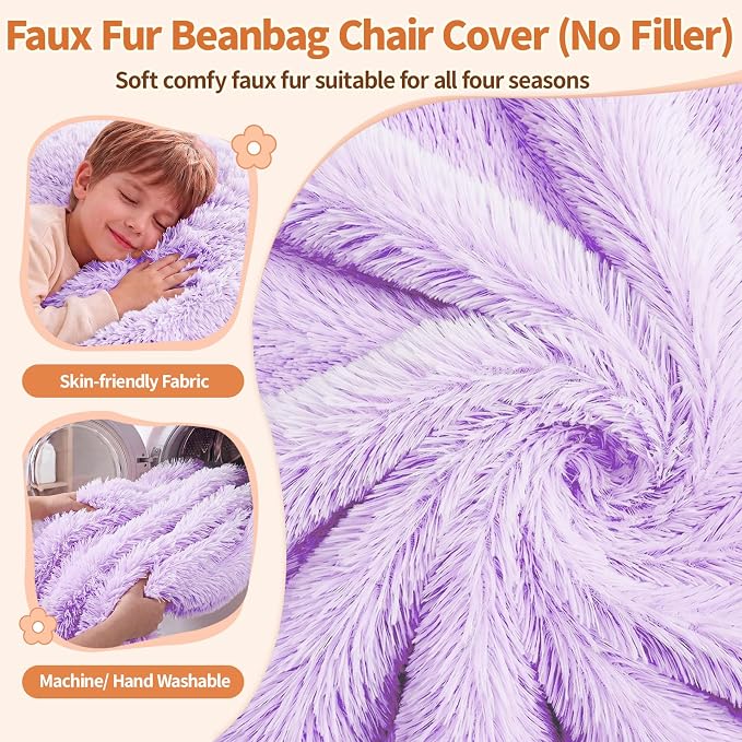 Stuffed Animal Storage Bean Bag Chair Cover, Soft Bean Bag Cover | Fluffy Faux Fur Stuffed Animal Storage Chair, Non-Slip Bottom, Fill with Plush Toys or Blankets, for Adults Teens Kids Girls - Image 4