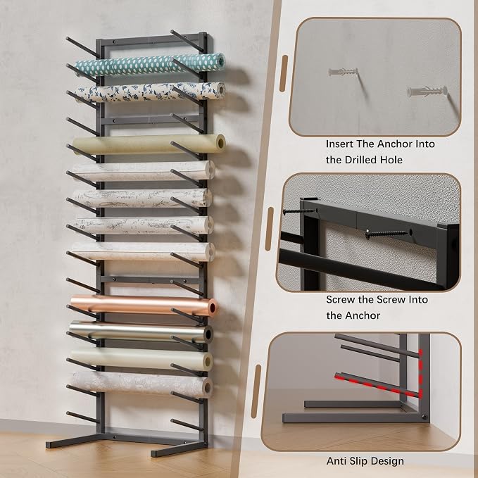 GIOTORENT Wall Mount Blueprint Storage Rack,15-Tier Heavy Duty Blueprint Holder for Construction Plan, Posters,Vinyl Rolls, Art Prints, Max 30lb/Arm, Easy Mount for Home, Office(Matte Black) - Image 4