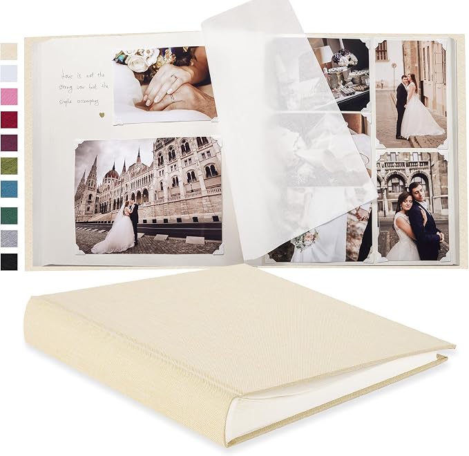 Pssoss Large Linen DIY Scrapbook Album with Writing Space, 100 Pages, Beige | Fits 3x5, 4x6, 5x7, 6x8, and 8x10 photos for baby, wedding, family, children, anniversary, and memory keeping. by Pssoss