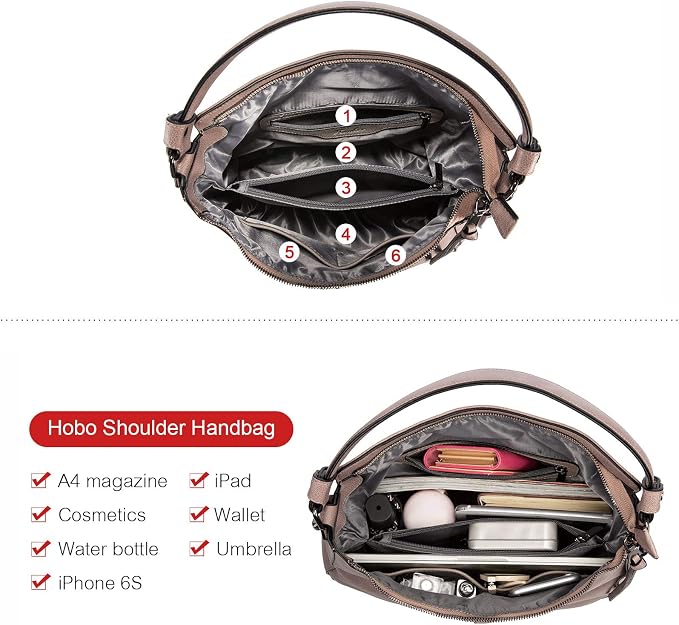 Hobo Crossbody Bag for Women, Designer Shoulder Purse Handbags - Image 6