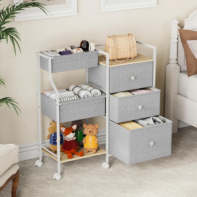Modanais Baby Diaper Caddy Organizer Rolling Cart with Drawers, Light Gray | Detachable Dividers, 3 Tier Rolling Cart, Mobile Utility Cart with Wheels for Nursery, Bedroom, Changing Table & Crib - Image 5