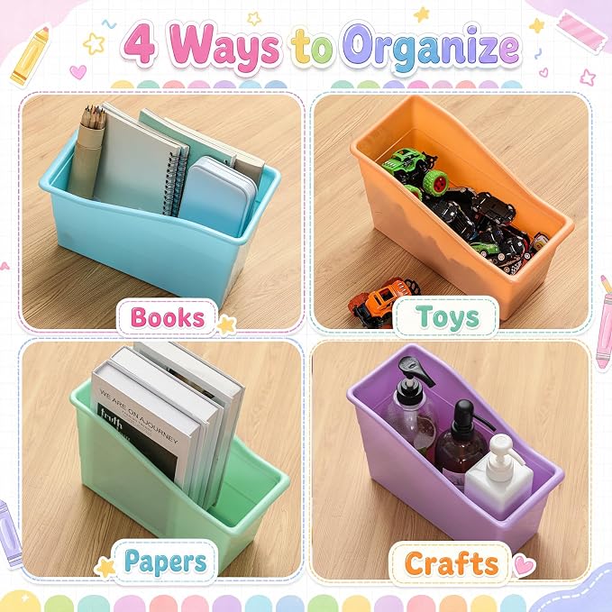 Blosssound 36 Set Book Bins for Classroom Stackable,Pastel | Plastic Baskets with Labels, Slanted Front, Library Supplies Organizers, Desktop Storage Bins, Teachers Home School Use - Image 4