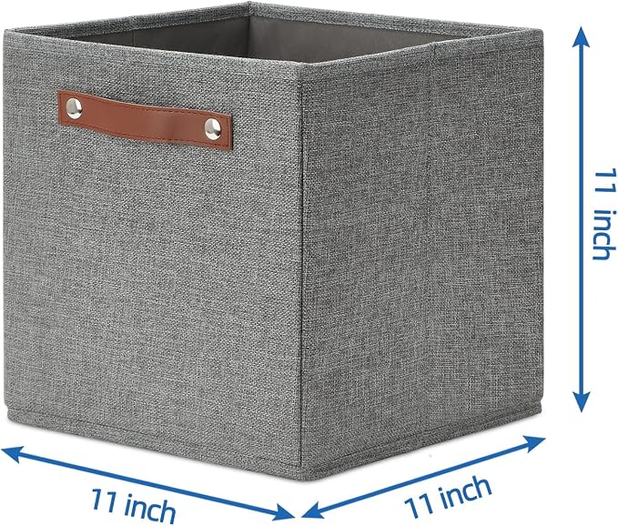 Temary 11 Inch Cube Storage Bins 4PCs Fabric Storage Cubes Storage Baskets Organizer with Handles, Foldable Baskets for Organizing Clothes, Toys, Towels (Grey, 11x11x11) - Image 2