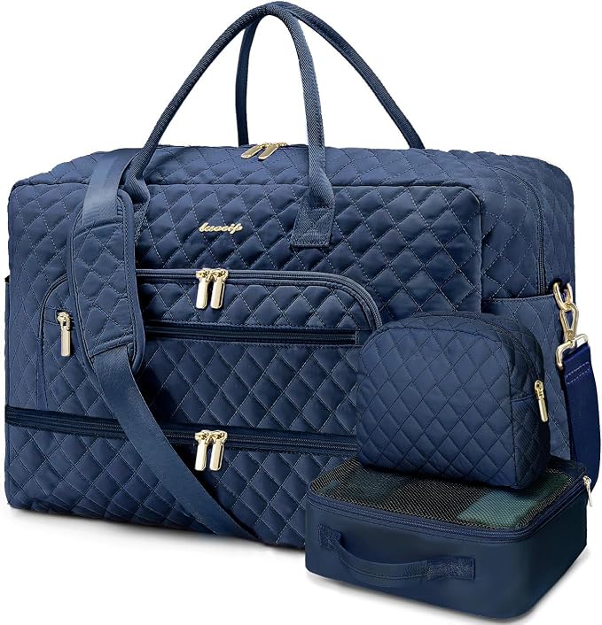 Large Women's Travel Duffel, Weekender with Shoe Compartment, Carry On Overnight Bag, Gym Duffel with Wet Pocket, Hospital Bags for Labor and Delivery - 3 PCS Set by LUOCIP