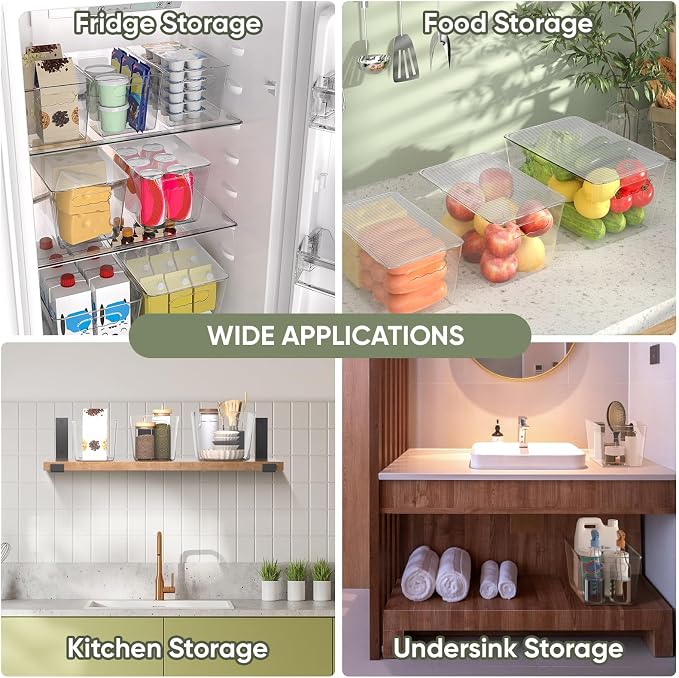 BALEINE Clear Stackable Storage Bins with Lids, Plastic Containers with Handle for Pantry Organizers and Storage, Plastic Bins for Fridge, Kitchen, Bathroom, Cabinet (13x7.4x7, 8PK) - Image 6