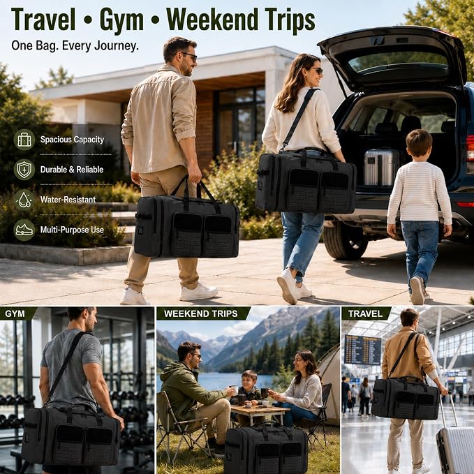 Extra Large Duffle Bag for Travel,130L Tactical Travel Duffle Bag with Shoe Compartment, Waterproof Weekender Overnight Bag - Image 7