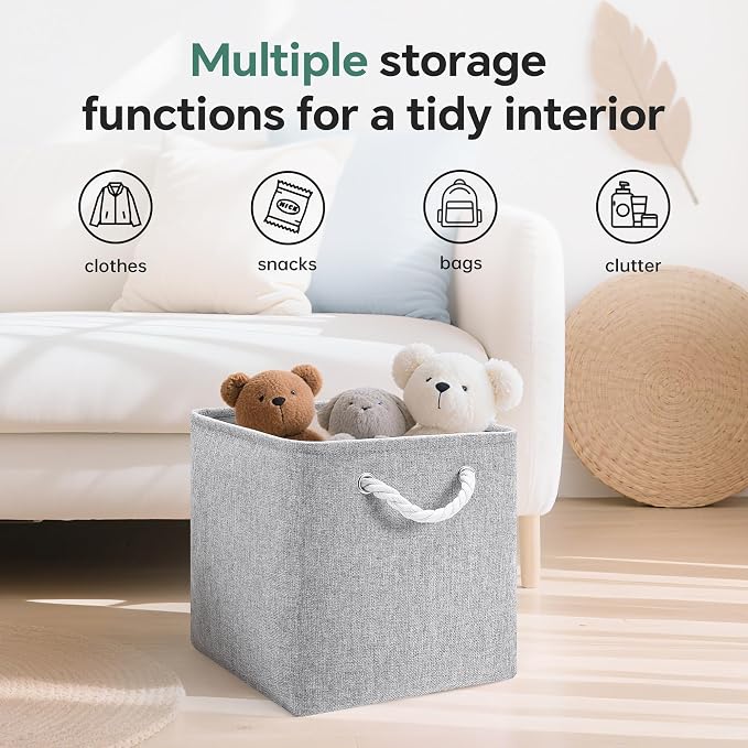 ECDYQXVU 13x13x13 Inch Storage Cube Bins Foldable Organizer Baskets 6 Pack | Soft Cotton Handles, Premium EVA Fabric, Hard Cardboard Bottom, Sturdy Metal Rim, Closet Shelf, Living Room, Bedroom, Laundry - Image 5