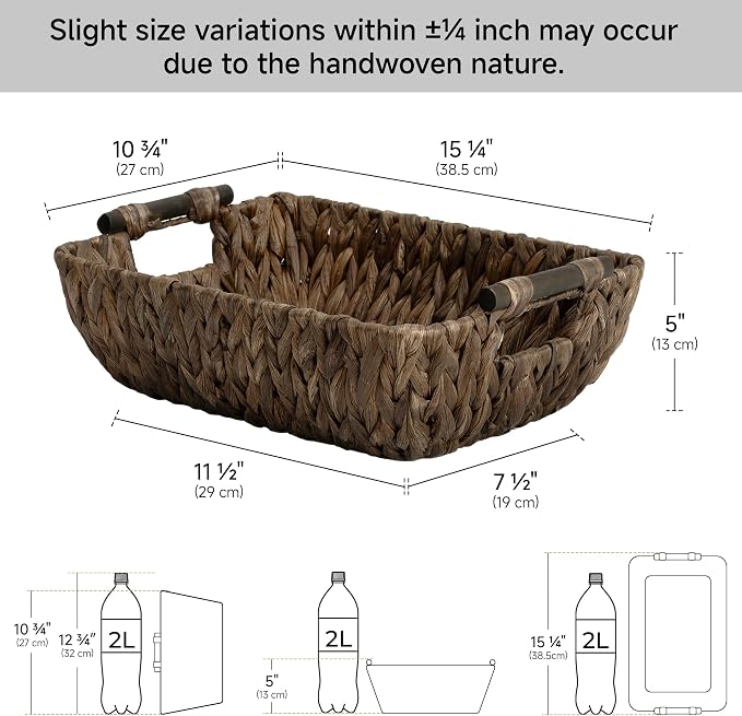 StorageWorks Wicker Storage Basket, Organizing Baskets for Shelf, Brown | Wicker Storage Baskets for Shelves, Baskets with Wooden Handles, 2-Pack Gifts Basket for Home Decor, Hand-Woven Basket - Image 2
