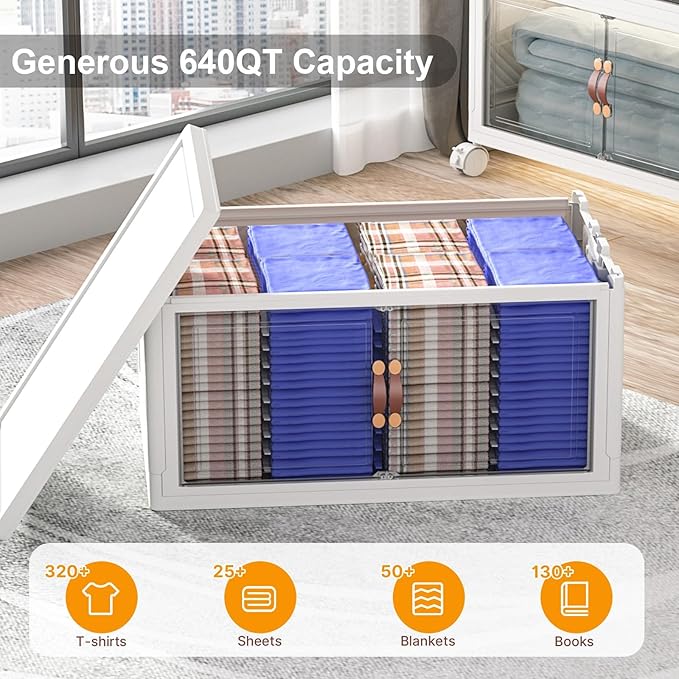 Stackable Storage Bins, 1440QT Collapsible Drawers with 2 Lids | Large Capacity, Magnetic Door, Stack Lock, Rolling Wheels, Foldable Design, Organizers and Storage for Bedroom Dorm Garage - Image 3