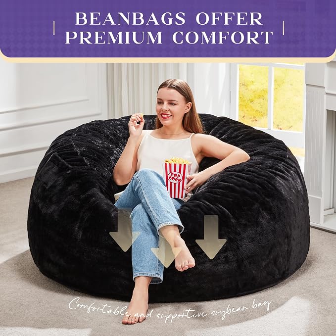 Hobestluk Bean Bag Chair for Adult Giant Beanbag with Filler Black 4FT | Breathable Material Removable Machine Washable Cover Memory Foam Living Room Bedroom Reading Gaming Oversized Large Big - Image 6