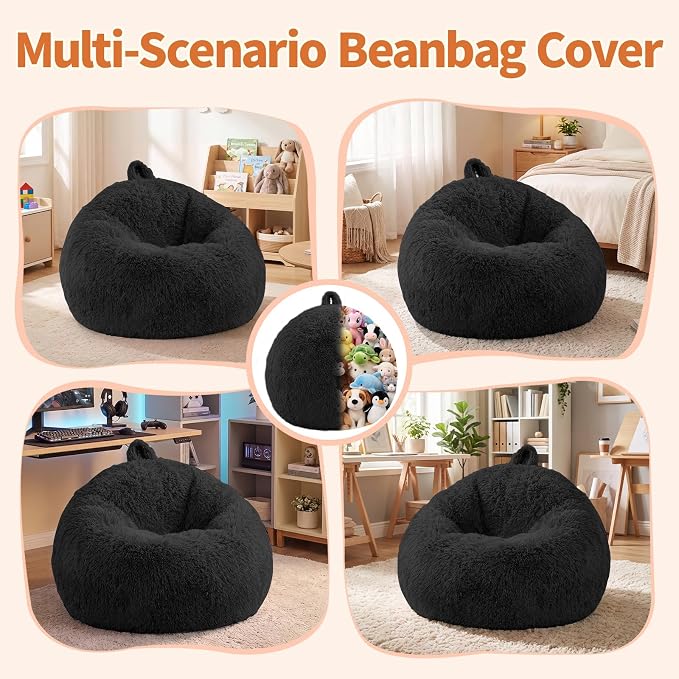 Stuffed Animal Storage Bean Bag Chair Cover, Soft Bean Bag Cover | Fluffy Faux Fur Stuffed Animal Storage Chair, Non-Slip Bottom, Fill with Plush Toys or Blankets, for Adults Teens Kids Girls - Image 7