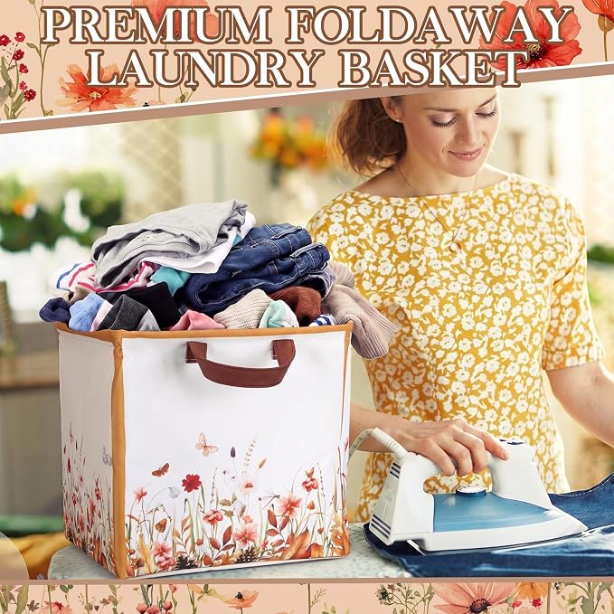Fourluoo 6 Pack Floral Storage Basket with Handles Clothes Storage Basket Bin Foldable Box Bins Organizer for Closet Shelf Nursery Kid Room Book Toy Chest(6, Fall Flowers) - Image 7