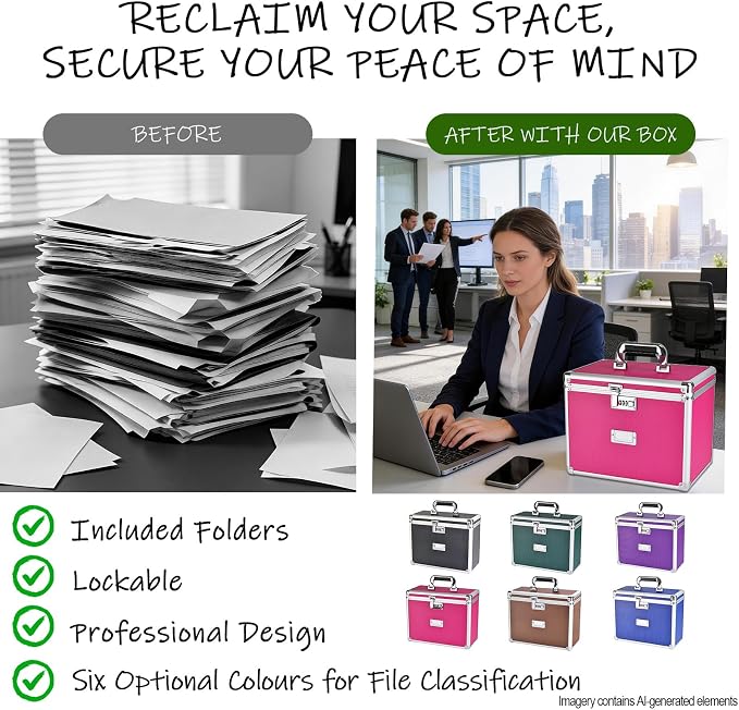 Hanging File Box for Letter, All-in-one set with 10 Folders | Portable Locking Filing Storage Box with Handle & Shoulder strap, Lockable File Cabinet Documents Safe, Lockbox Doc Organizer - Image 7