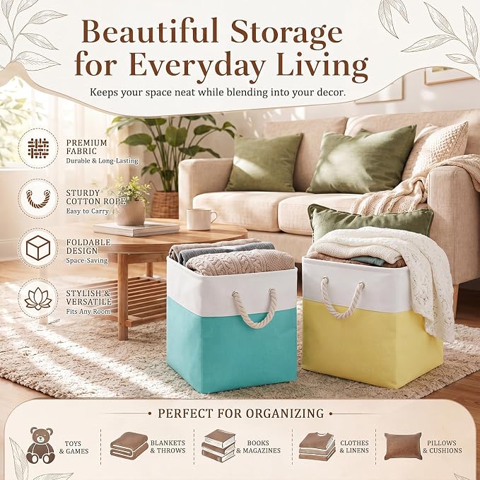 6 Pack Pastel Foldable Storage Bins , 11 Inch Cube Fabric Storage Baskets | Foldable Fabric Cube Baskets with Reinforced Handles,pastel baskets for Classroom, Shelves, Closets, Room Organization - Image 6