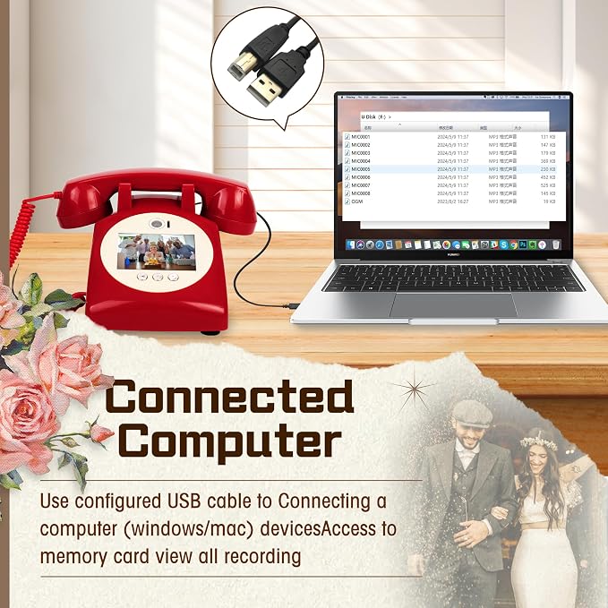 Video Audio Guest Book,1080P HD Video Phone Guestbook, Record Preserve Your Special Occasions, Ideal for Wedding Bridal Shower, Birthday, Graduations, Baby Shower(Red) - Image 5