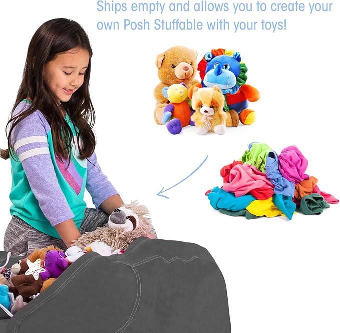 Posh Stuffable Kids Stuffed Animal Storage Bean Bag Chair Cover - Childrens Toy Organizer, Large 38" - Heather Gray - Image 3