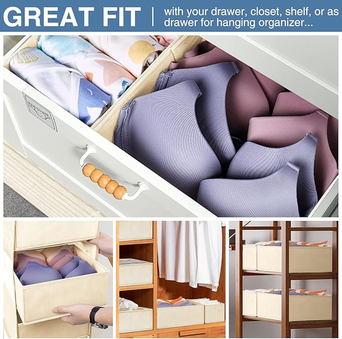 Drawer Organizer Clothes 12 Pack, Dresser Organizer for Nursery Bedroom Closet Organization and Storage - Baby Clothes Organizer Bins - Drawer Divider for Sock Underwear Bra Ties (Beige) - Image 4