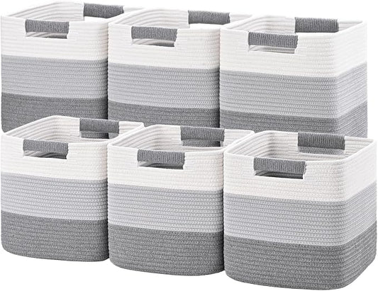 11 Inch Storage Cubes, 6 Pack Cube Storage Bins for Organizing, Cotton Rope Woven Baskets for Shelves, Bathroom, Kids Room, Closets, Baby Nursery by Degeyoyo