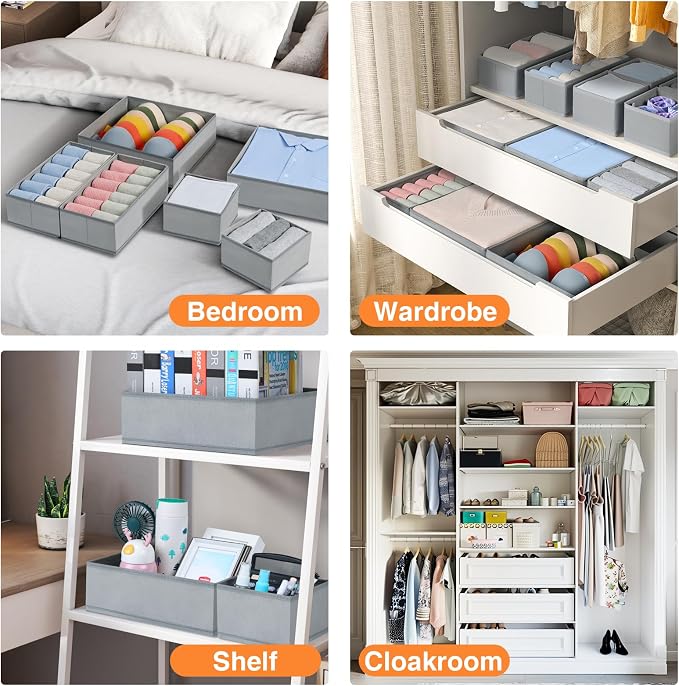 DIMJ Drawer Organizer Clothes, 15 Pack Underwear Organizer, Foldable Closet Bins, Sock Organizer Bra Cube, Fabric Dresser Box for Clothes, Bra, Socks, Tie (Grey) - Image 4