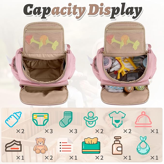 Small Diaper Bag, 22L Stylish Baby Mini Maternity Travel Backpack | with Changing Pad, Pacifier Bag, Stroller Straps Parents Essentials for Outdoor Trip Hospital & Daily Work, Pink - Image 2
