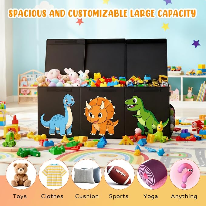 Extra Large Collapsible Toy Box Chest, Sturdy Dinosaur Toy Storage Organizer with Lids, 40"x16"x14", Toy Box for Boys Girls, Cute Kids Bin Baskets for Living Room, Playroom, Nursery, Bedroom, Black - Image 4