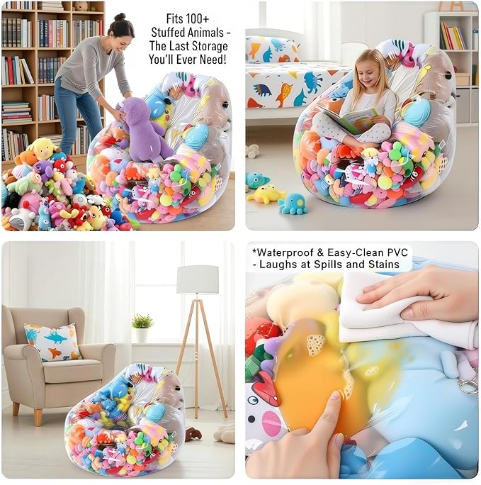 Clear Stuffed Animal Storage Bean Bag Chair Cover - Extra Large 150L, Waterproof & Easy-Clean Toy Organizer with Plastic Window,forNursery, Bedroom, Playroom (Cover Only, No Filler) (1 pcs) - Image 4