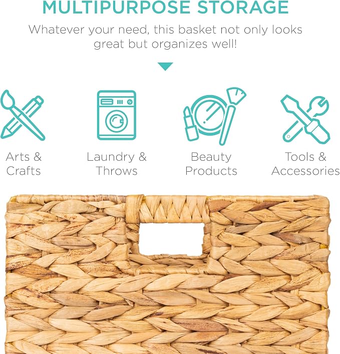 Best Choice Products 13x13in Pack of 5 Cube Storage Baskets, Water Hyacinth Multipurpose Collapsible Organizers, Handwoven Laundry Totes for Laundry, Living Room, Kids Room & Nursery - Natural - Image 5