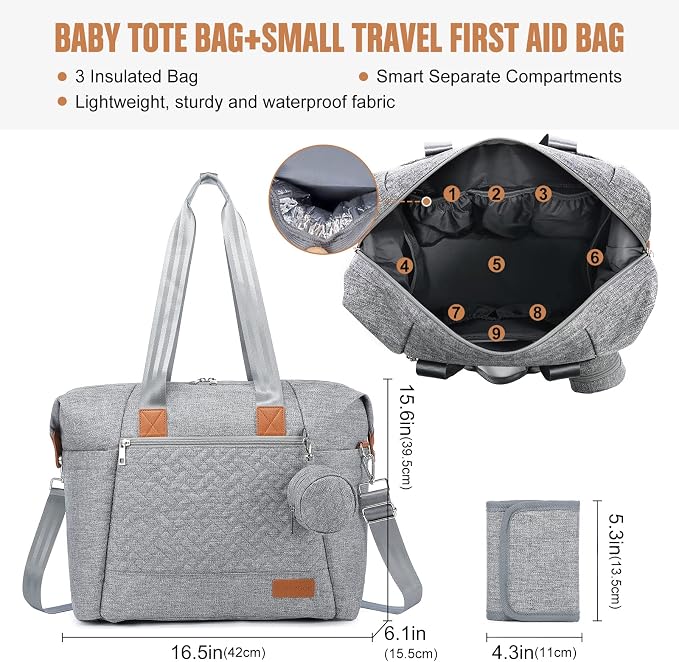 LOVEVOOK Diaper Bag Tote, Baby Diaper Bag Waterproof Travel Diaper Tote with Changing Pad - Image 3