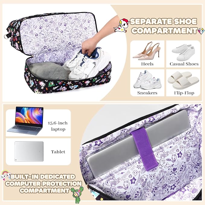 tokidoki Travel Duffle Bag, Weekender with Shoe Compartment Toiletry Bag | many compartments: laptop sleeve, wet-dry pocket, trolley sleeve. Includes toiletry bag. Carry-on. - Image 3