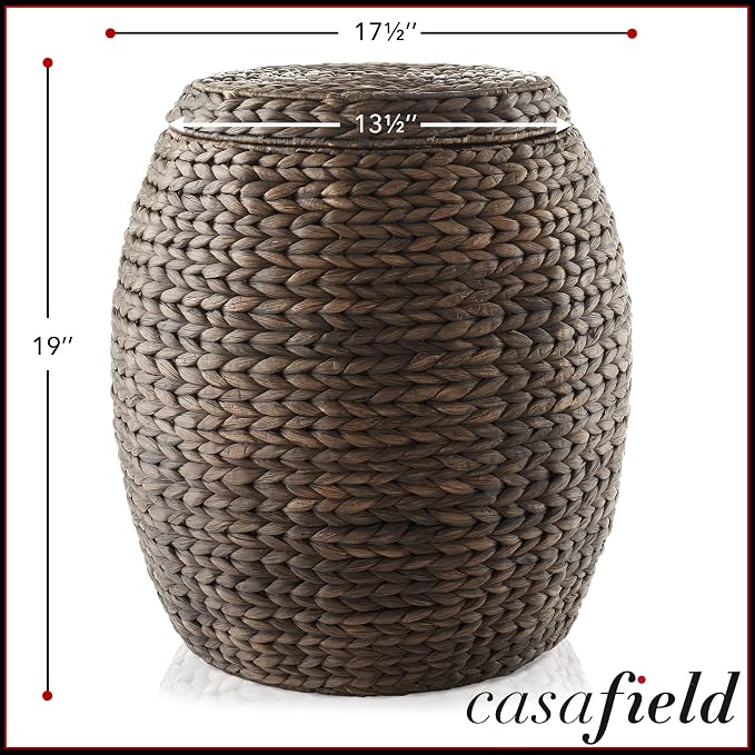 Casafield Round Storage Basket with Lid - Espresso Dark Brown, Handwoven Hyacinth Organizer for Laundry, Blanket, Plants, Bedroom, Living Room, Office - Image 7