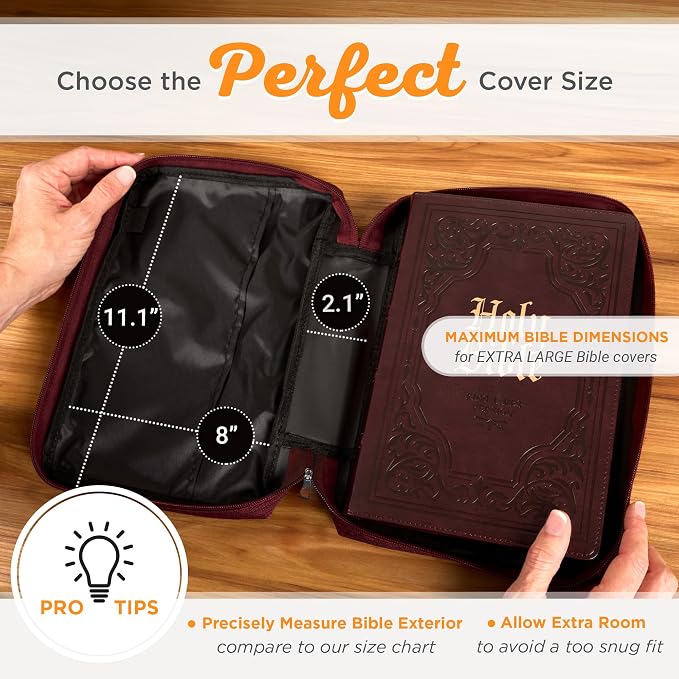 Christian Art Gifts Polyester Bible Cover for Men & Women w/Jesus Fish Patch, Secure Zipper Pocket, Pen Loops, Easy Carry Stationery Book Case, Accessories, Burgundy, XL - Image 8