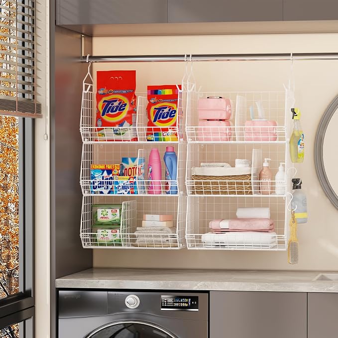 5 Tier Extra Large Closet Hanging Shelves with Divider,2 Pair Hook,16.5"L x 11.8"W x 51.4"H Closets Organizers and Storage,Clothes Organizer Clothing Sweaters Shoes Handbags Clutches Accessories-White - Image 5