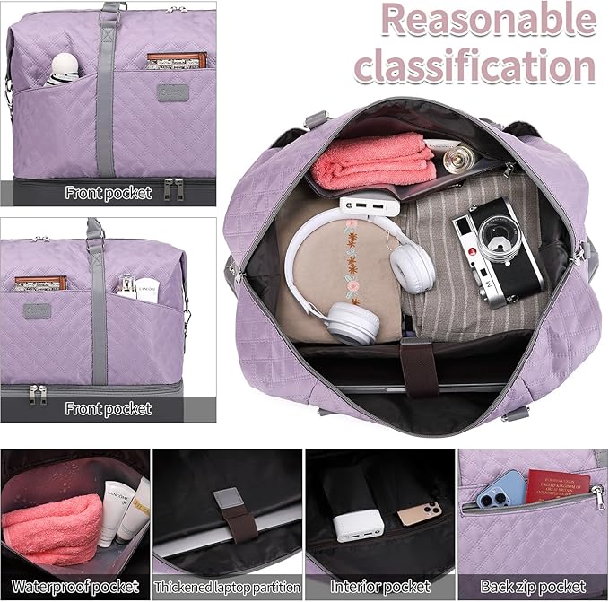 Weekender Bag, Large Travel Duffel Bag for Women, Carry on Overnight Bag with Shoe Compartment and Toiletry Bags - Image 4