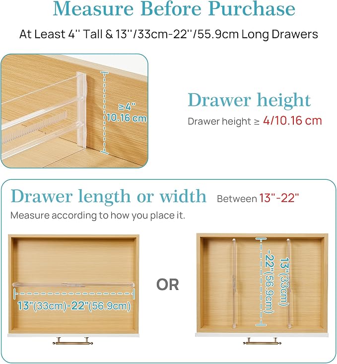 Vtopmart 4" High Drawer Dividers for Clothes, 13"-22" Adjustable, 12 pack | Expandable Dresser Drawer Organizer, Clear Plastic Separators for Dresser, Baby Clothing, Underwear, Cosmetic, Toiletries - Image 3