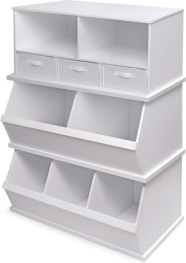 Badger Basket Two Bin Stackable Toy Storage Cubby Organizer - White | Stackable 2-bin storage cubby with solid panels for toys, books & crafts; modular design for expandable organization. - Image 10