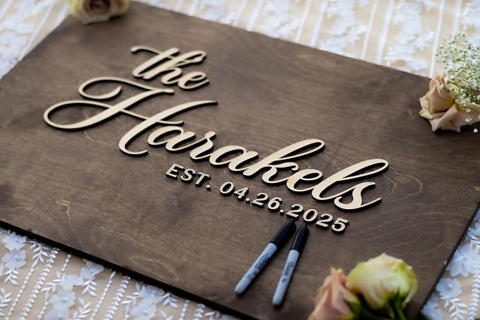 Personalized Last Name Guest Book, Unique Guest Book Sign, Custom Alternative Guest Book, Wooden Guest Book, Wedding Ceremony Guestbook Sign (Design 11) - Image 3