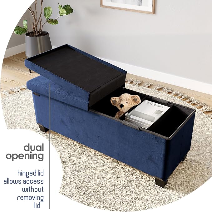 Storage Ottoman Bench with Bins, 43-in Storage Bench for Bedroom End of Bed, Folding Foot Rest Ottoman for Living Room Max 660lbs, Velvet Ottomans, Blue - Image 9