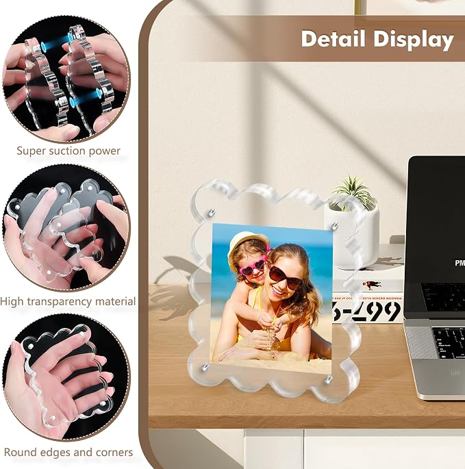 Chivalral 2x3 Magnetic Acrylic Frames 3 Pack,Scalloped Desktop Holders | mini picture frames 10+10mmThick,dual-side display ideal holiday gifts for Christmas,Thanksgiving,Valentine’s Day and Easter - Image 4