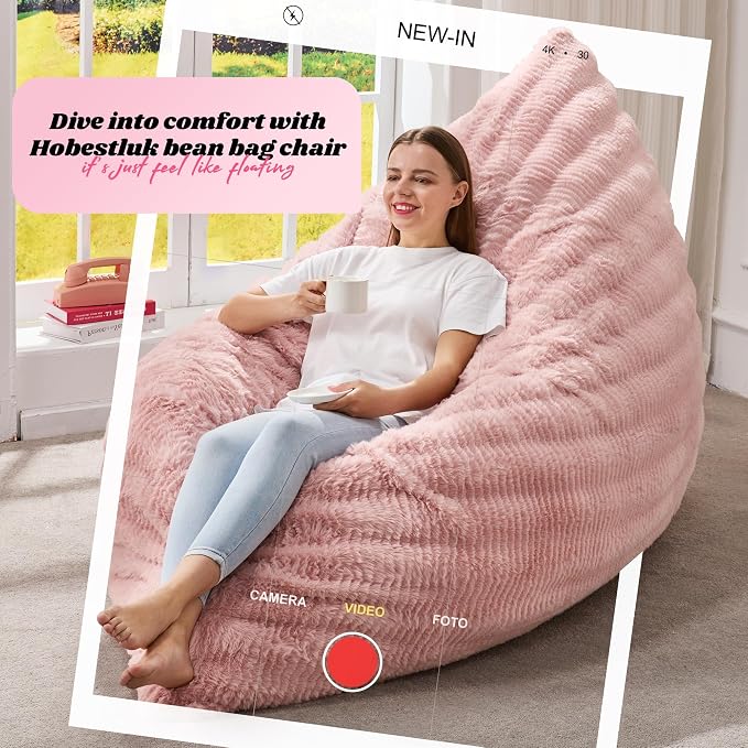 Hobestluk Adult Bean Bag Chair 3 in 1 Convertible Large Bean Bag Sofa | Ripple Pink,Machine Washable,Removable Cover,Easy Convert And Install, Oversied Floor Bed,For Livingroom Bedroom - Image 7