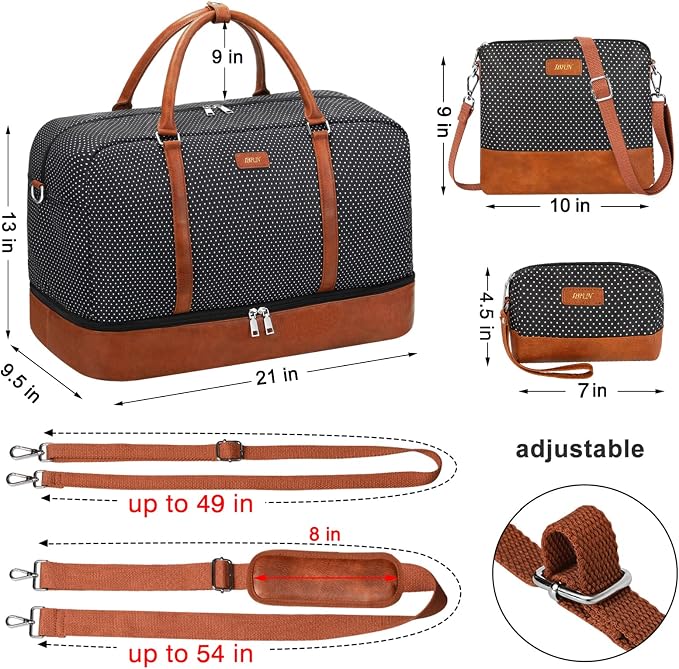 Weekender Bags for Women, 21" Weekender Travel Bag, Travel Duffle Bag with Shoe Compartment Carry on Overnight Duffel Bag for Weekend Travel Business Trip, 3PCS | 3PCS Carry On Overnight Large Duffel Bag with Crossbody Bag and Toiletry Bag for Weekend ... - Image 6