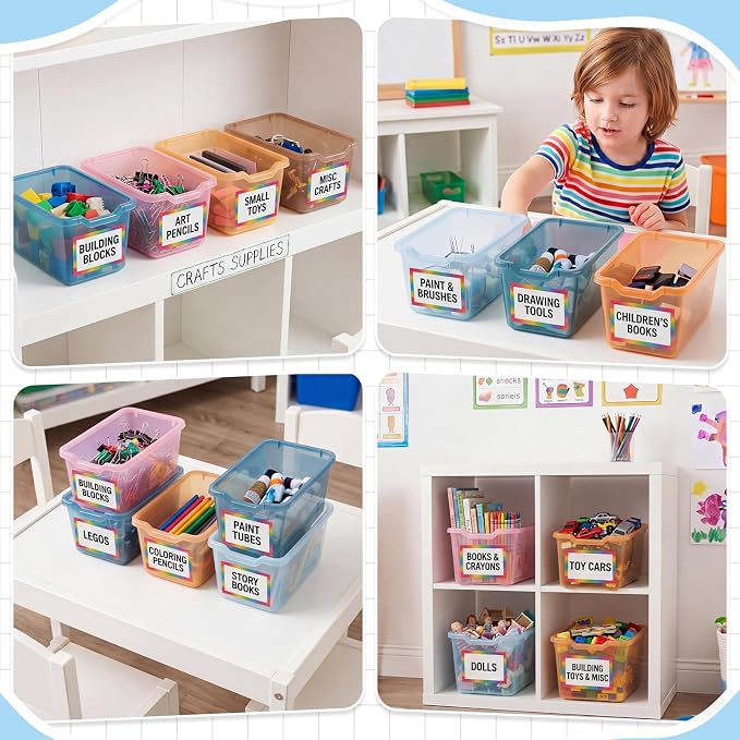 Funrous 48 Pack Plastic Cubby Bins for Classroom, Stackable Storage Bins with Rainbow Labels and Handles Cubby Organizer Containers for Teacher Supplies Home Office Daycare and Playroom (Blue) - Image 5