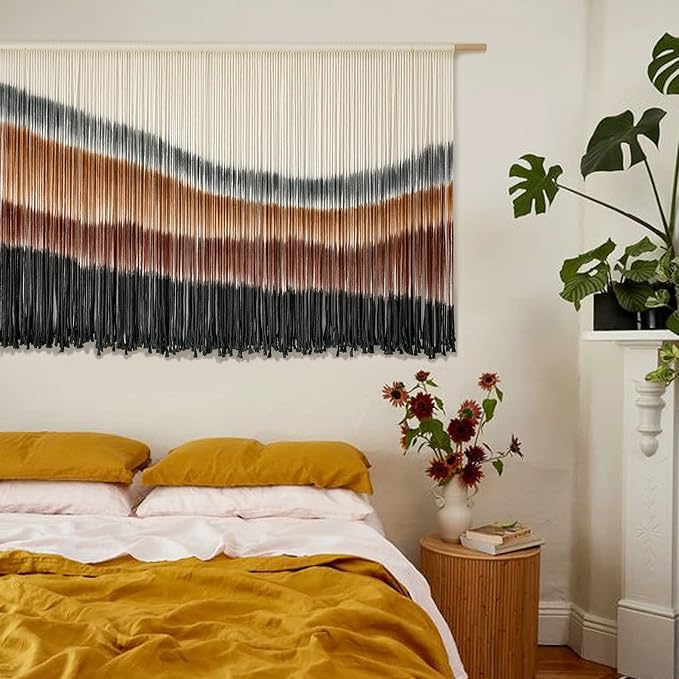 Macrame Wall Hanging Boho Wall Decor Large-Scale Tie-Dye Tapestry 57"W*35"L | Handmade Yarn Art, Fiber Wall Hanging, Large Wall Decor, Boho Style, for Living Room Bedroom Decor, Bohemian Home - Image 3
