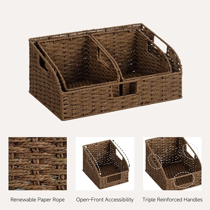 StorageWorks Pantry Storage Baskets, Shelf Baskets, Brown Baskets, 3-Pack | Paper Rope Pantry Baskets, Wicker Baskets with Handles, Handwoven Shelf Baskets for Organizing, Pantry Organizers and Storage - Image 3