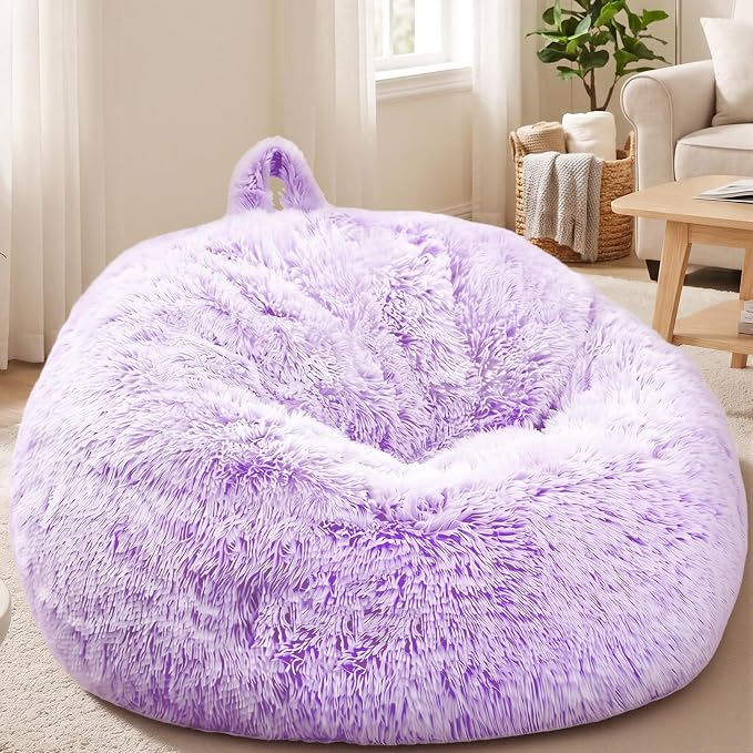 Stuffed Animal Storage Bean Bag Chair Cover, Soft Bean Bag Cover | Fluffy Faux Fur Stuffed Animal Storage Chair, Non-Slip Bottom, Fill with Plush Toys or Blankets, for Kids Teens Adults Girls by AZHCHKE