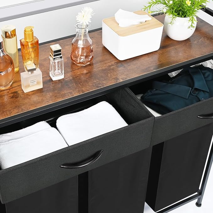180L Laundry Sorter Hamper Basket 3 Section with Shelf & 2 Drawers | 3 Compartment Clothes Storage Organizer Cart, Pull-Out Removable Oxford Fabric Bags - Image 4