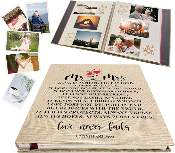 Love Never Fails Wedding Photo Album, Linen Cover with Love Quote, Anniversary Marriage Memory Keepsake, Marriage Prayer Wedding Scrapbook Album - Image 2