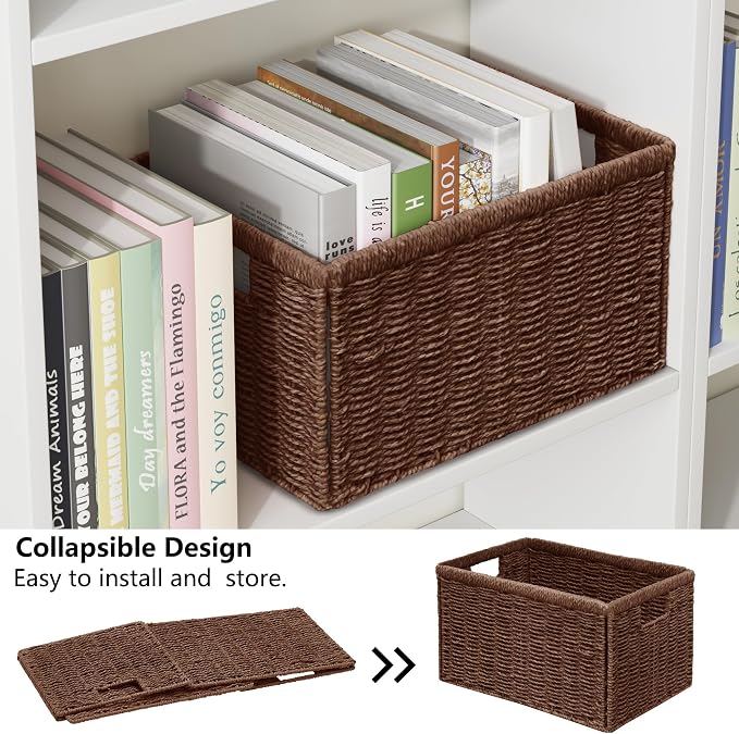 2 Packs Large Wicker Storage Basket, Closet Storage Baskets Bins for Shelves, Decorative Collapsible Baskets for Organizing Clothes Toy Nursery Bathroom Organizers and Storage, Brown - Image 3