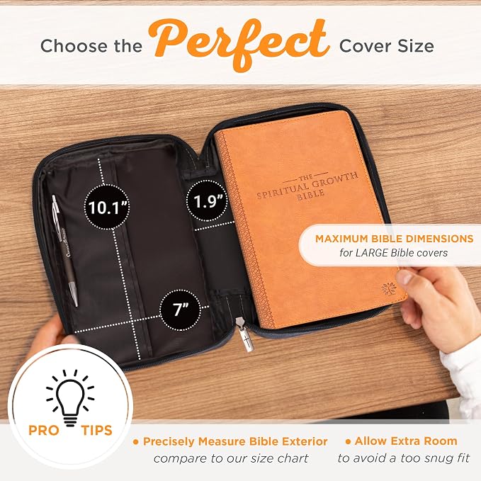Christian Art Gifts Men & Women’s Bible Cover – Gray Canvas, Large Size with Jesus Fish Symbol – Durable, Inspirational Scripture Case with Zipper Closure, Handle, Pen Loop & Storage Pockets - Image 11