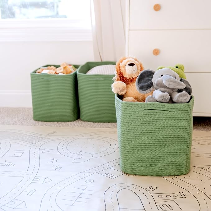 NaturalCozy 13x15x13 Kallax Storage Cubes Bins, 3 Pack | Cotton Rope Cube Storage Bin Woven Baskets for Organizing | Kallax Insert Storage Baskets for Shelves Organizer, Kids Toy, Closet Baby Nursery - Image 9